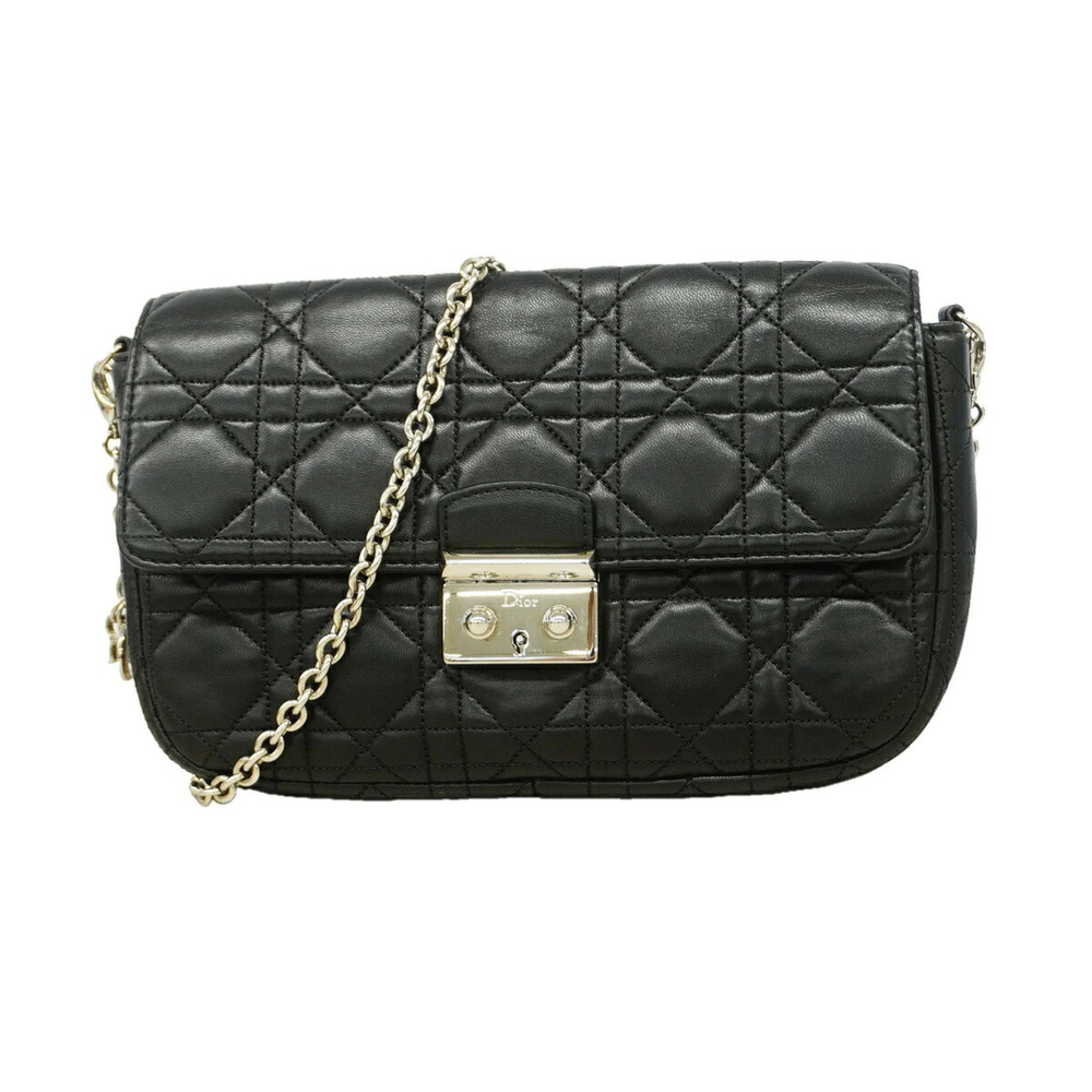 Christian Dior Cannage Shoulder Bag, Leather, Black, Women's OP028604